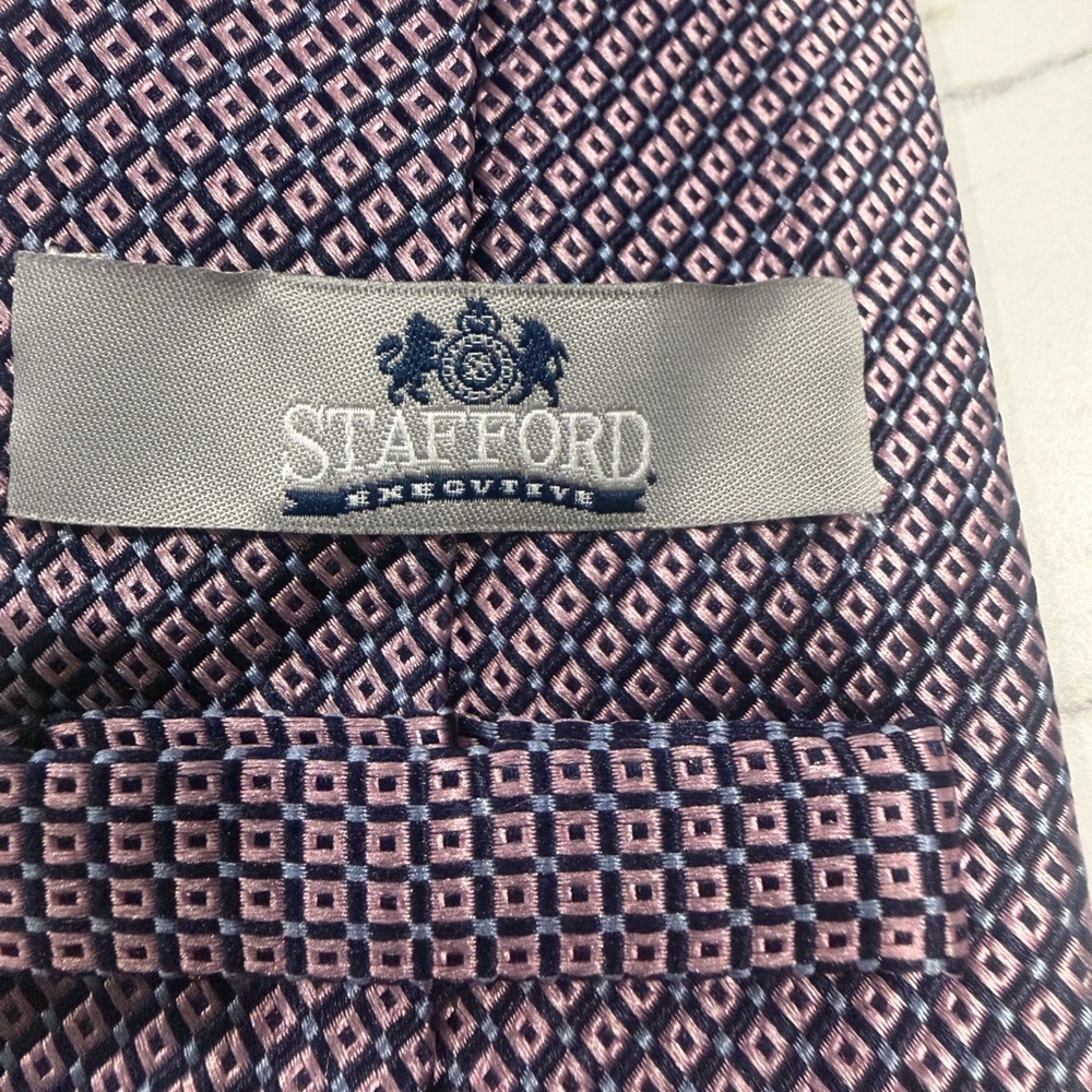 Silk Navy & Pink Geometric Tie - Picture 2 of 6